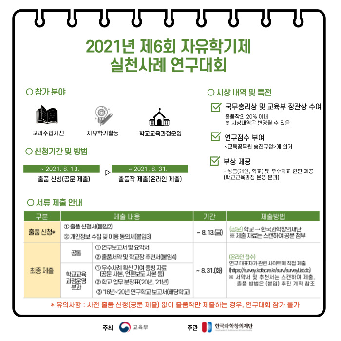 2021년 제6회 자유학기제 실천사례 연구대회(자세하 내용 하단 참조)